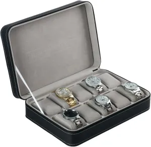 10 Slot Watch Box Portable Travel Zipper Case Collector Storage Jewelry Storage Box(Black)