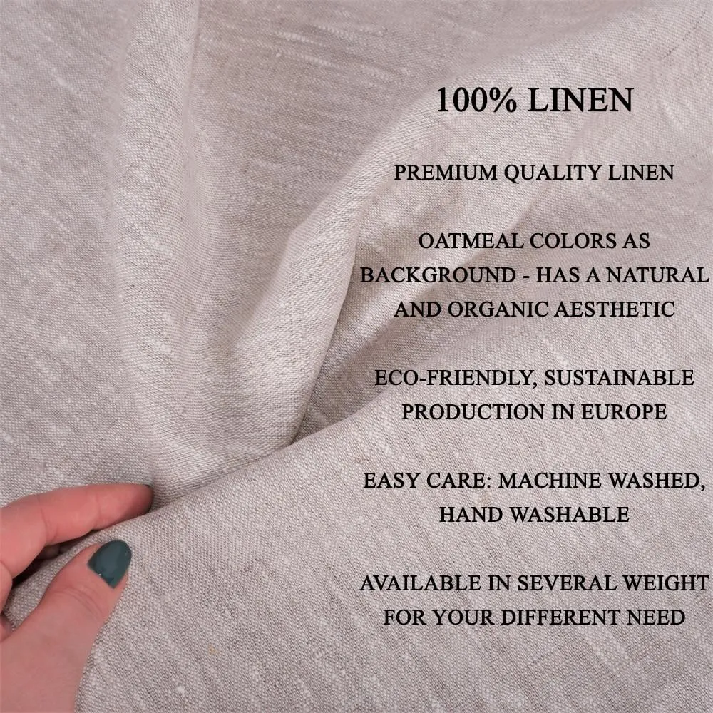 100% LINEN Fabric block print on oatmeal linen - red grey 2241