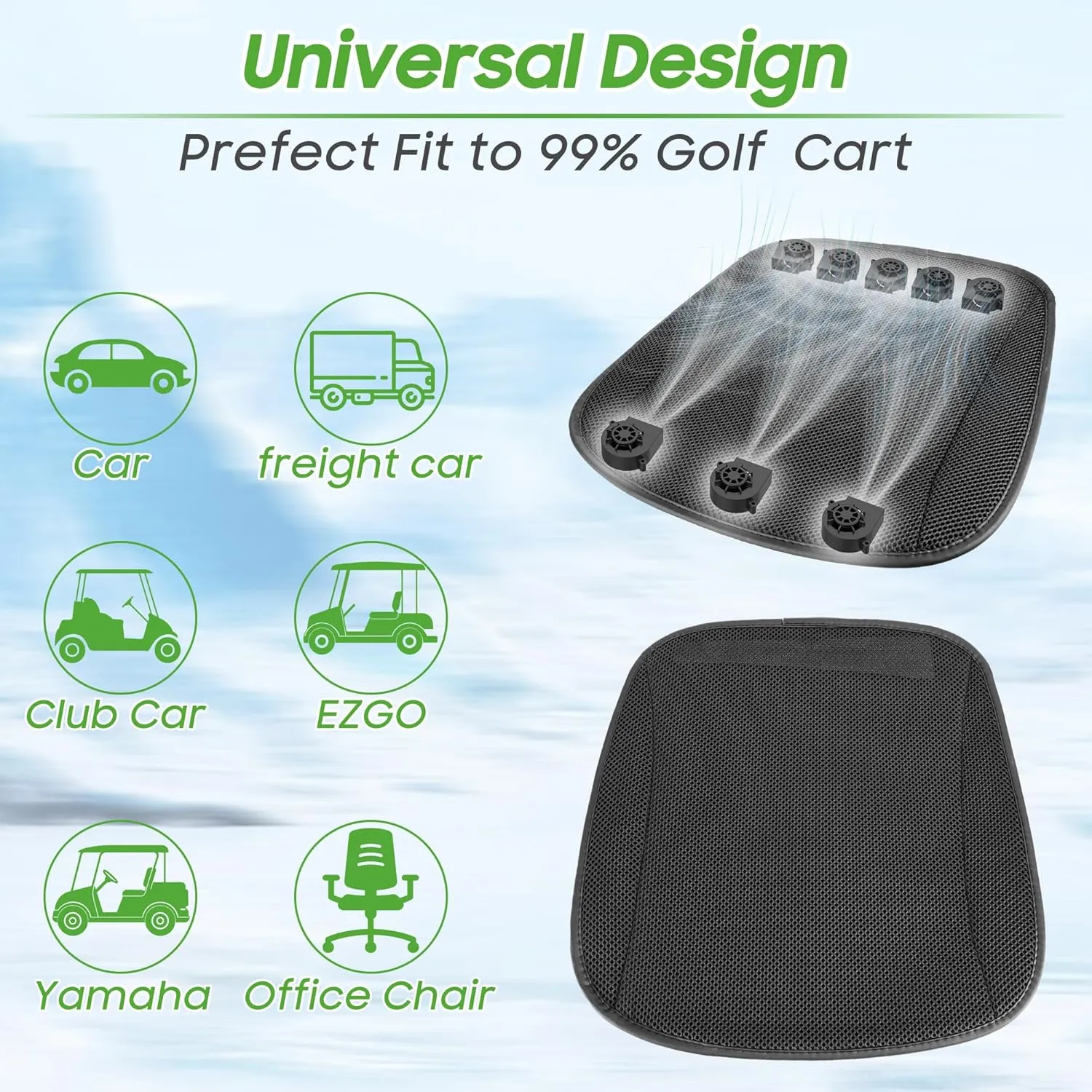 10L0L Universal Golf Cart Cooling Seat Cover,12V-24V Cooling Seat Cushion for Summer Driving,8 Turbo Fans Ventilated Car Front Seat Cover for Club car DS Precedent EZGO TXT RXV Yamaha