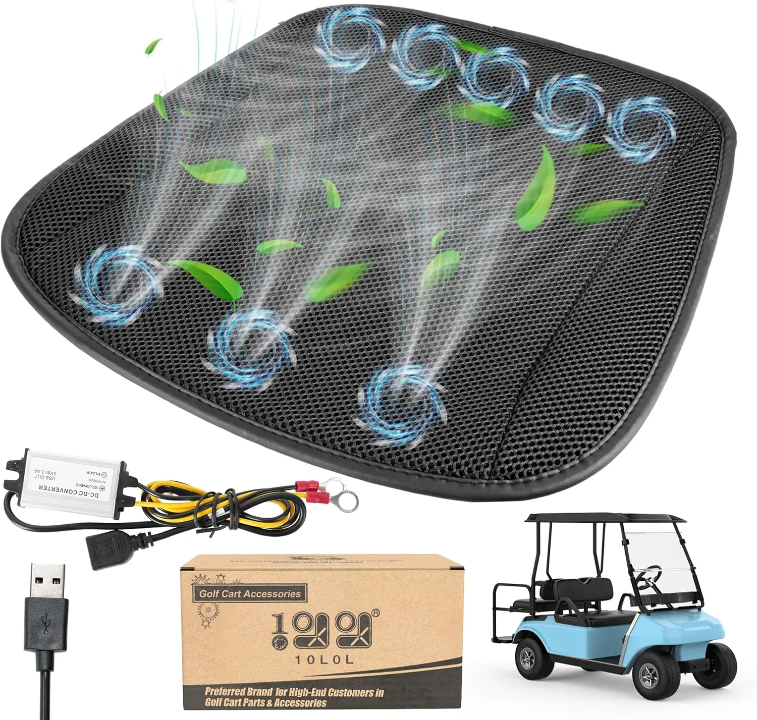10L0L Universal Golf Cart Cooling Seat Cover,12V-24V Cooling Seat Cushion for Summer Driving,8 Turbo Fans Ventilated Car Front Seat Cover for Club car DS Precedent EZGO TXT RXV Yamaha