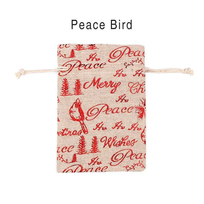 10Pcs Christmas Cookie Candy Treat Gift Bags Xmas Party Wrapping Drawstring Bag