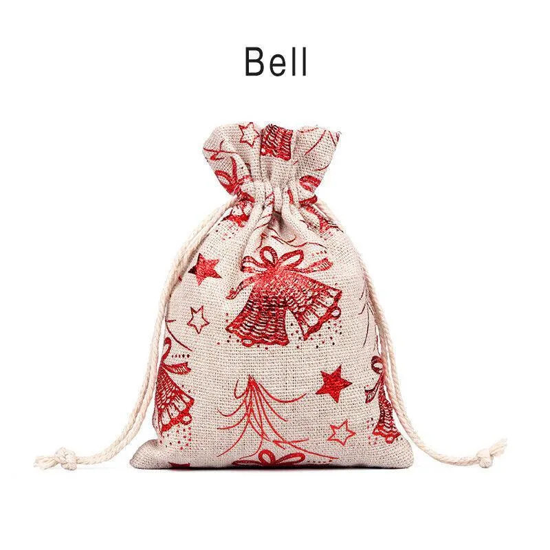10Pcs Christmas Cookie Candy Treat Gift Bags Xmas Party Wrapping Drawstring Bag