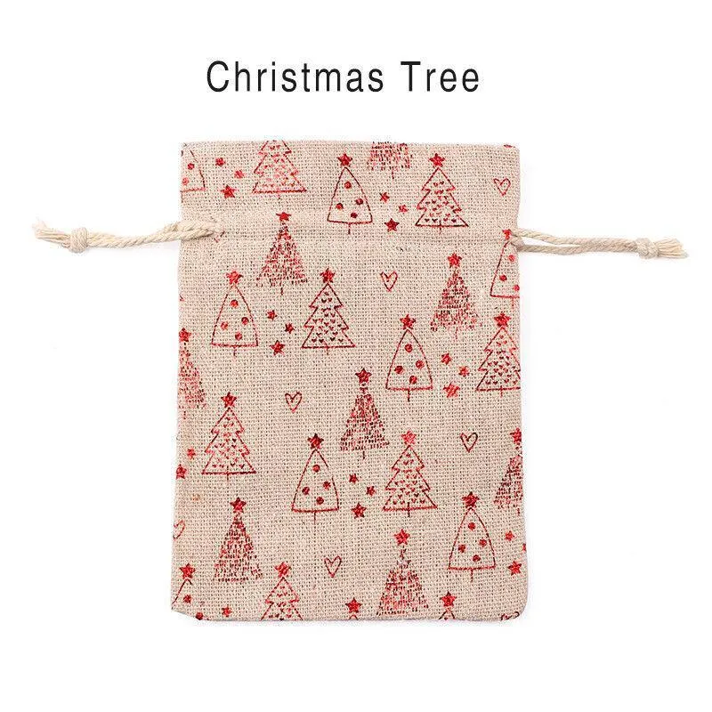 10Pcs Christmas Cookie Candy Treat Gift Bags Xmas Party Wrapping Drawstring Bag