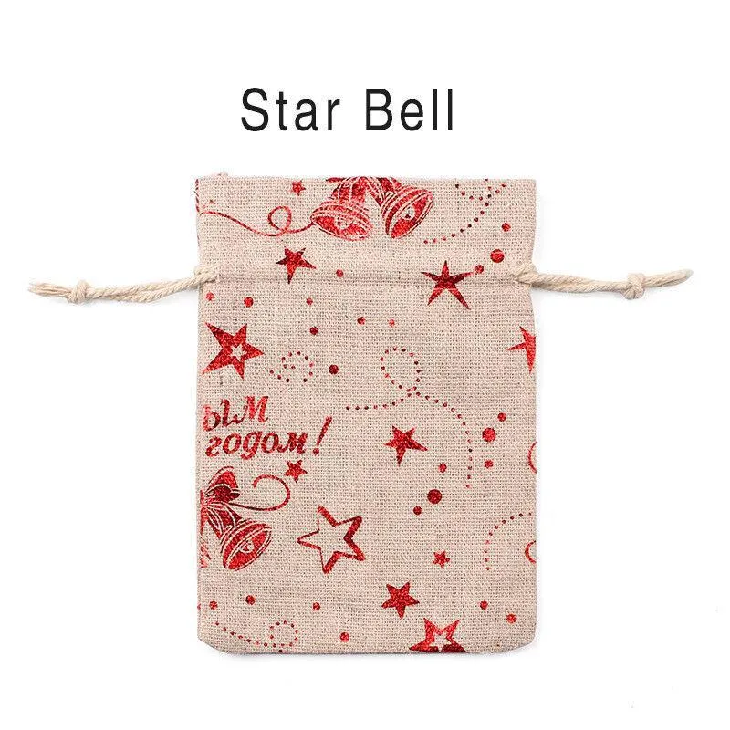 10Pcs Christmas Cookie Candy Treat Gift Bags Xmas Party Wrapping Drawstring Bag