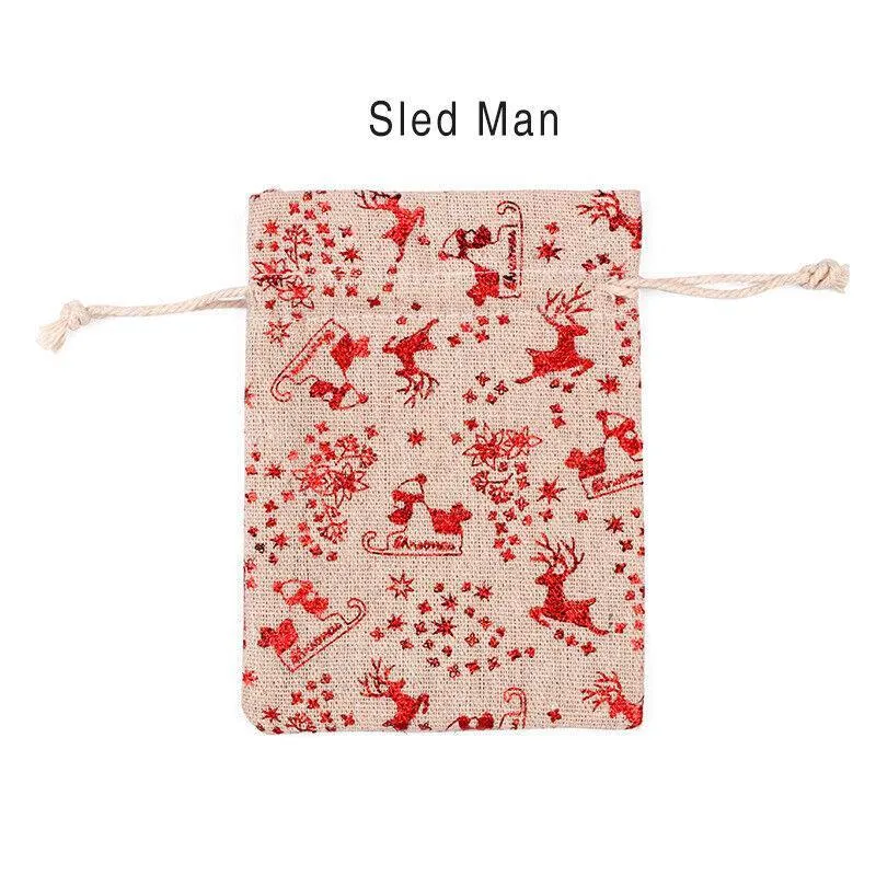 10Pcs Christmas Cookie Candy Treat Gift Bags Xmas Party Wrapping Drawstring Bag