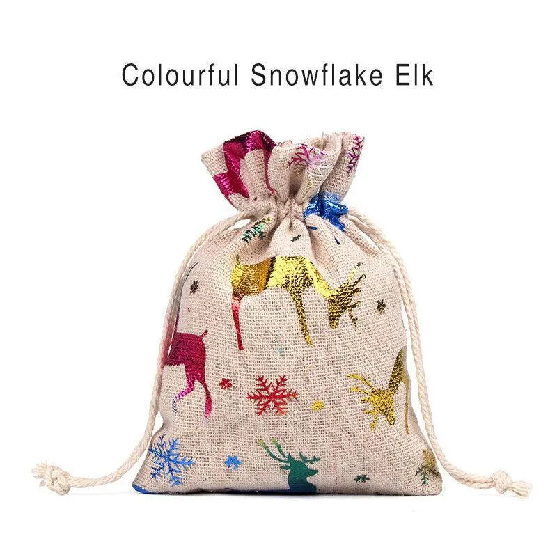 10Pcs Christmas Cookie Candy Treat Gift Bags Xmas Party Wrapping Drawstring Bag