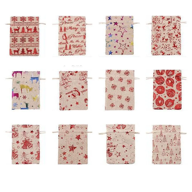 10Pcs Christmas Cookie Candy Treat Gift Bags Xmas Party Wrapping Drawstring Bag