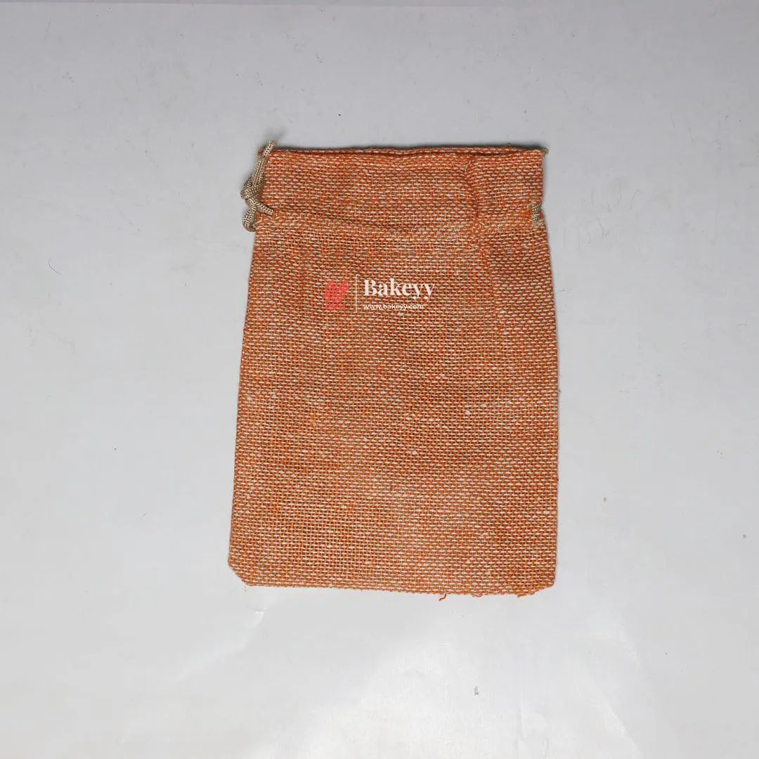 10x14 CM | Lite Orange Jute Potli Bag | Gift Return Gifts Bags | Drawstring Bags | Pack of 10