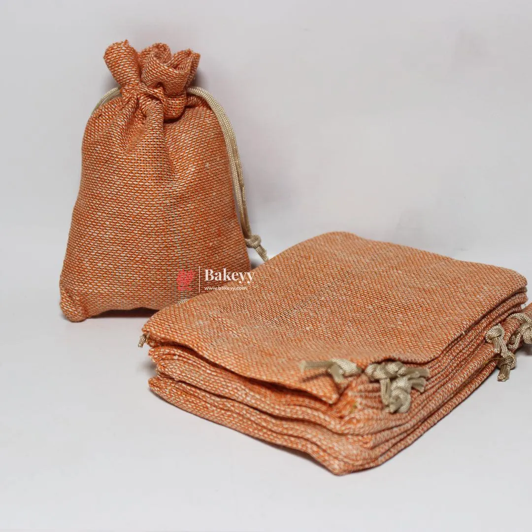 10x14 CM | Lite Orange Jute Potli Bag | Gift Return Gifts Bags | Drawstring Bags | Pack of 10