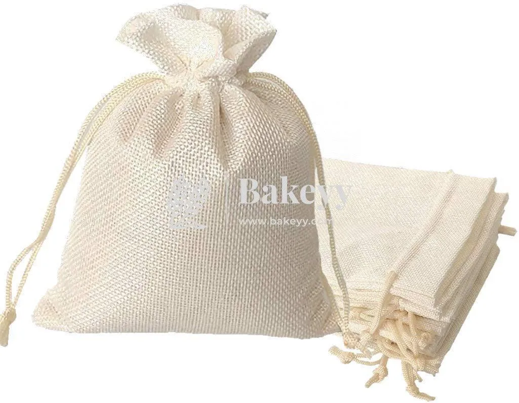 10x15 Cm | Jute Potli Bag | Cream Colour | Gift Return Gifts Bags | Drawstring Bags| Pack of 10