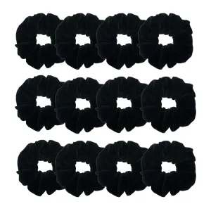 12 Pcs Large Velvet Scrunchies for Thick Long Hair Scrunchies Hair Ties Women Girls Hair Ponytail Holder (Black)