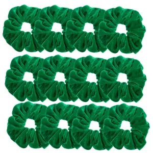 12 Pcs Large Velvet Scrunchies for Thick Long Hair Scrunchies Hair Ties Women Girls Hair Ponytail Holder (Green)