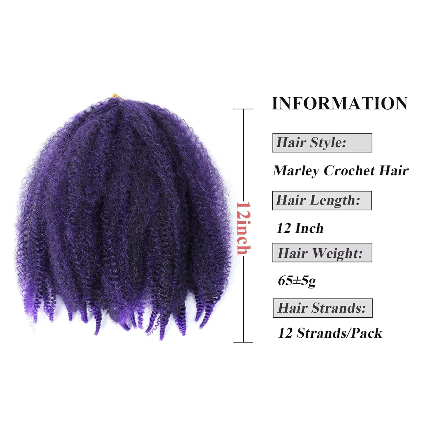 12Inch Marley Hair Braiding Hair 5Packs Ombre Short Springy Afro Kinky Twist for Soft Locs Pre Fluffed Crochet Braids Synthetic Crochet Hair Extensions(Mixed Purple#)