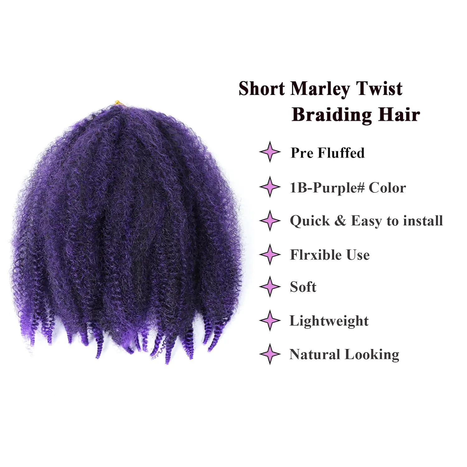 12Inch Marley Hair Braiding Hair 5Packs Ombre Short Springy Afro Kinky Twist for Soft Locs Pre Fluffed Crochet Braids Synthetic Crochet Hair Extensions(Mixed Purple#)