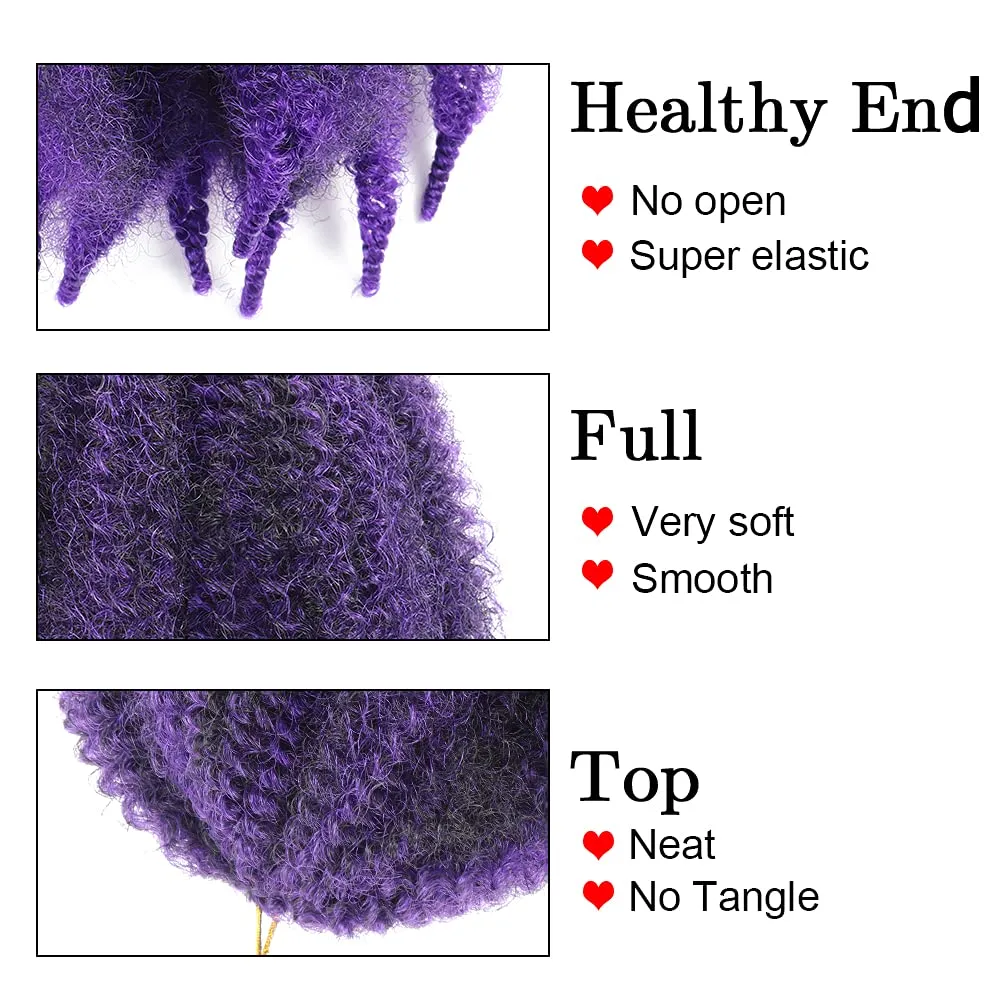 12Inch Marley Hair Braiding Hair 5Packs Ombre Short Springy Afro Kinky Twist for Soft Locs Pre Fluffed Crochet Braids Synthetic Crochet Hair Extensions(Mixed Purple#)