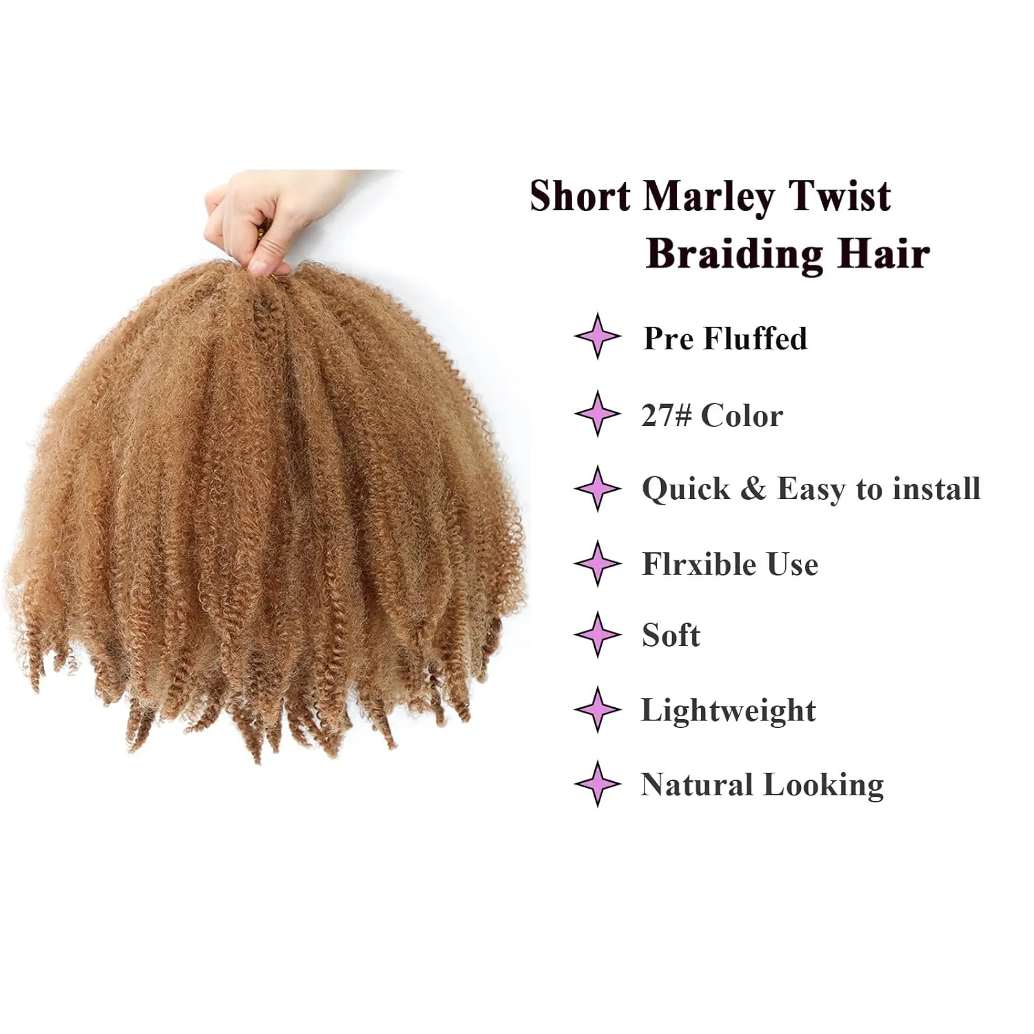 12Inch Marley Twist Braiding Hair Short Kinky Twist Hair Springy Afro Kinky Curly Wrapping Hair for Soft Locs 5Packs 360 Gram Pre Fluffed Synthetic Hair Extensions for Black Women(27#)
