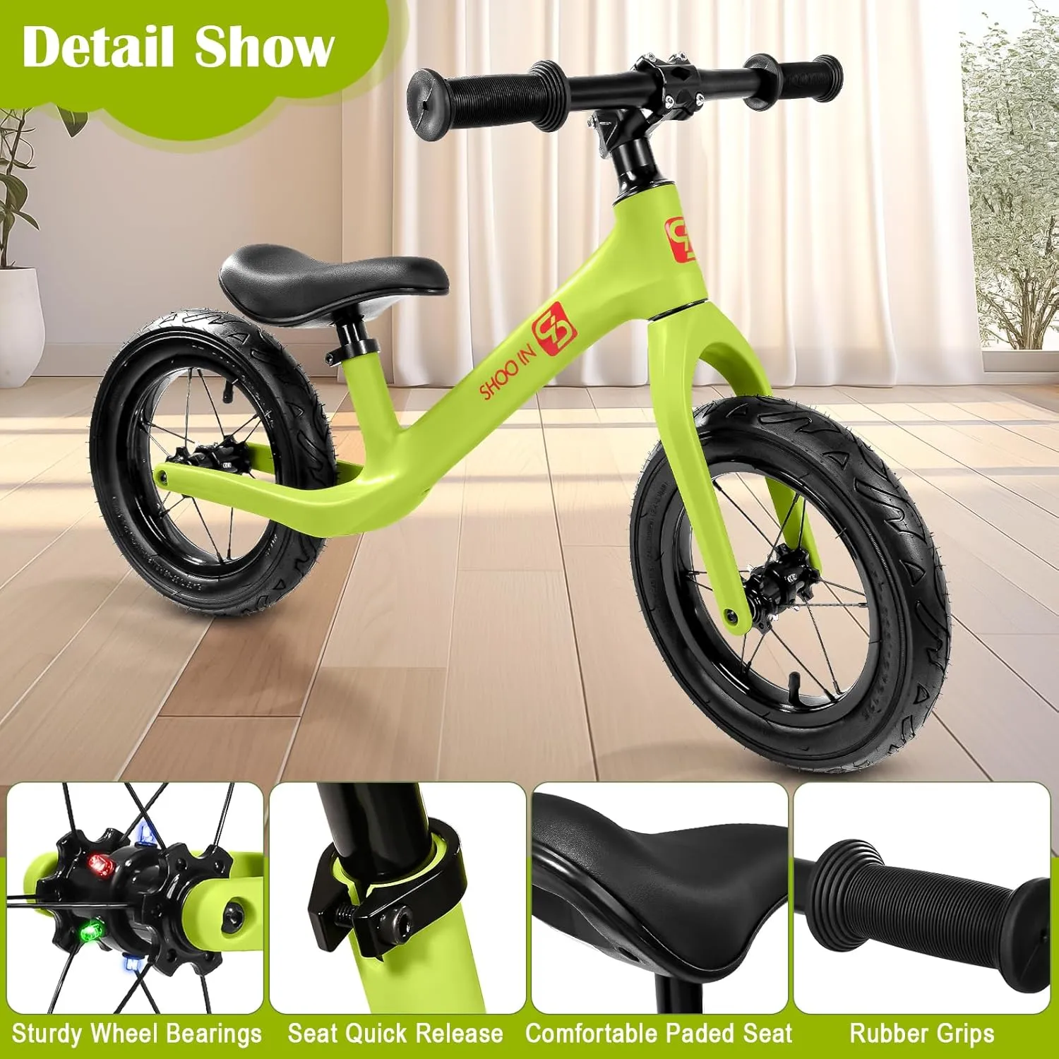12" Balance Bike for 2 3 4 5 Year Old, No Pedal Balance Bike with Lightweight Nylon Frame, Air Filled Tires, Adjustable Seat, Colorful Light-Up Wheels, Gift Bike for Boys Girls