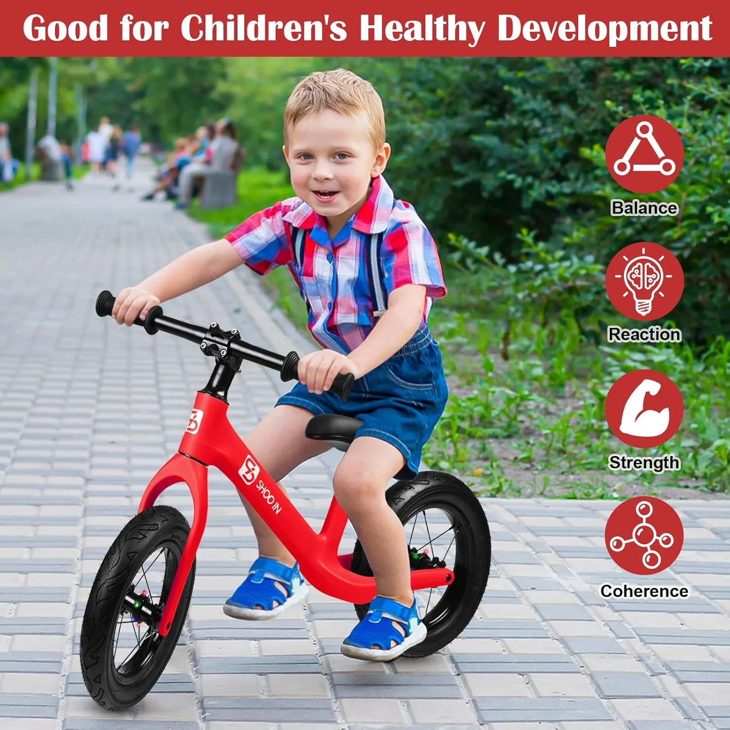 12" Balance Bike for 2 3 4 5 Year Old, No Pedal Balance Bike with Lightweight Nylon Frame, Air Filled Tires, Adjustable Seat, Colorful Light-Up Wheels, Gift Bike for Boys Girls