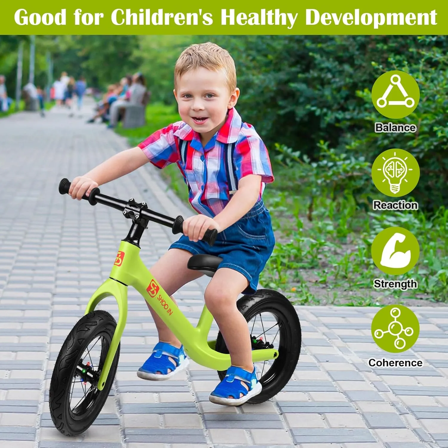 12" Balance Bike for 2 3 4 5 Year Old, No Pedal Balance Bike with Lightweight Nylon Frame, Air Filled Tires, Adjustable Seat, Colorful Light-Up Wheels, Gift Bike for Boys Girls