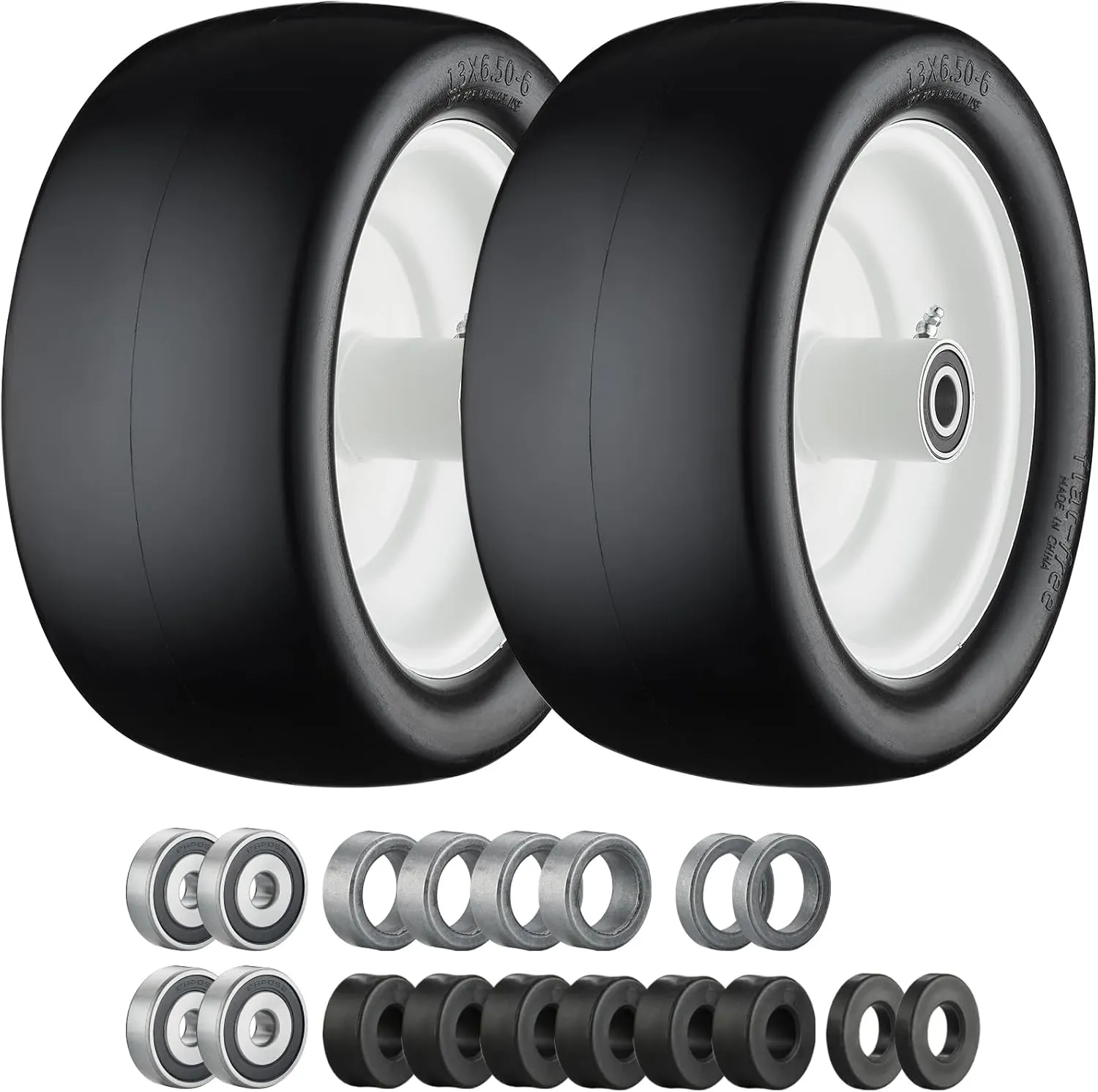 13x6.50-6 Lawn Mower Tires, 13x6.50-6 Tires Flat Free Zero Turn Front Tires with 3/4", 5/8" and 1/2" Bearings, 5.5"- 7.5" Centered Hub, Compatible with Lawn Mower Garden Tractor - 2Pack