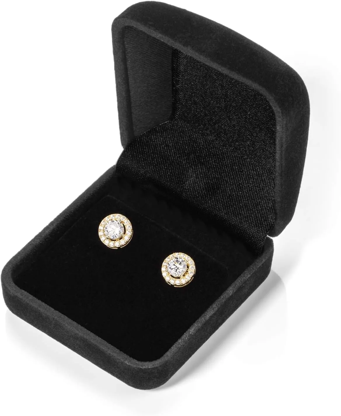 14K Solid Gold Stud Earrings | Round, Oval, Cushion, Pear & Emerald "Halo" Cubic Zirconia | Screw Back Posts | 1.20 CTW to 2.7 CTW | With Gift Box