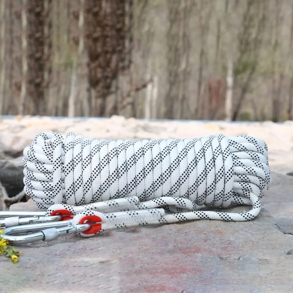 18mm Safety Rope, Professional Nylon Safety Rope with Carabiner, Carrying Weight 3100kg, Climbing Harness, for Hiking, Mountaineering,Camping, Caving (Color : White, Size : 18mm x 30m)
