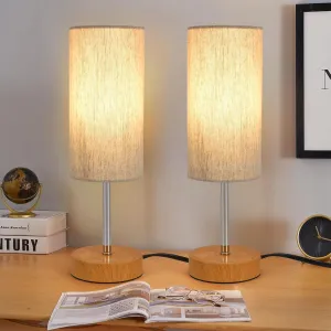 2 Pack Small Table Lamps, Bedside Lamps for Nightstand with Wire Switch, Modern Minimalist Desk Lamp with Linen Fabric Shade for Dorm Kids Room Living Room Office Bedroom, Bulb Included