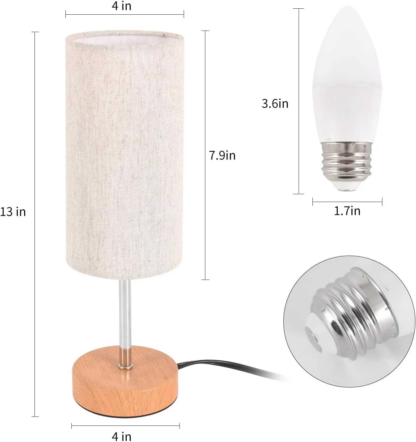 2 Pack Small Table Lamps, Bedside Lamps for Nightstand with Wire Switch, Modern Minimalist Desk Lamp with Linen Fabric Shade for Dorm Kids Room Living Room Office Bedroom, Bulb Included