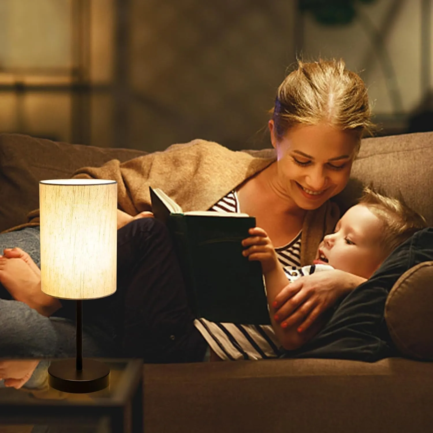 2 Pack Small Table Lamps for Bedroom, Bedside Lamps for Nightstand with Wire Switch, Minimalist Modern Desk Lamps with Linen Fabric Shade for Kids Room Living Room Office Dorm, Bulb Included