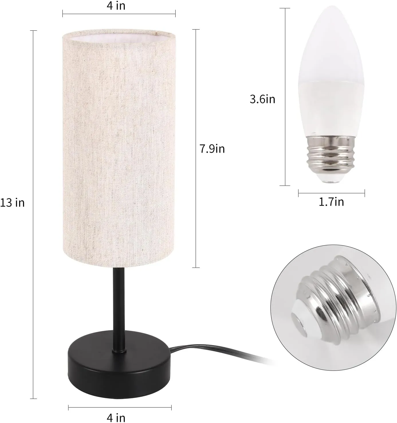 2 Pack Small Table Lamps for Bedroom, Bedside Lamps for Nightstand with Wire Switch, Minimalist Modern Desk Lamps with Linen Fabric Shade for Kids Room Living Room Office Dorm, Bulb Included