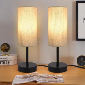 2 Pack Small Table Lamps for Bedroom, Bedside Lamps for Nightstand with Wire Switch, Minimalist Modern Desk Lamps with Linen Fabric Shade for Kids Room Living Room Office Dorm, Bulb Included