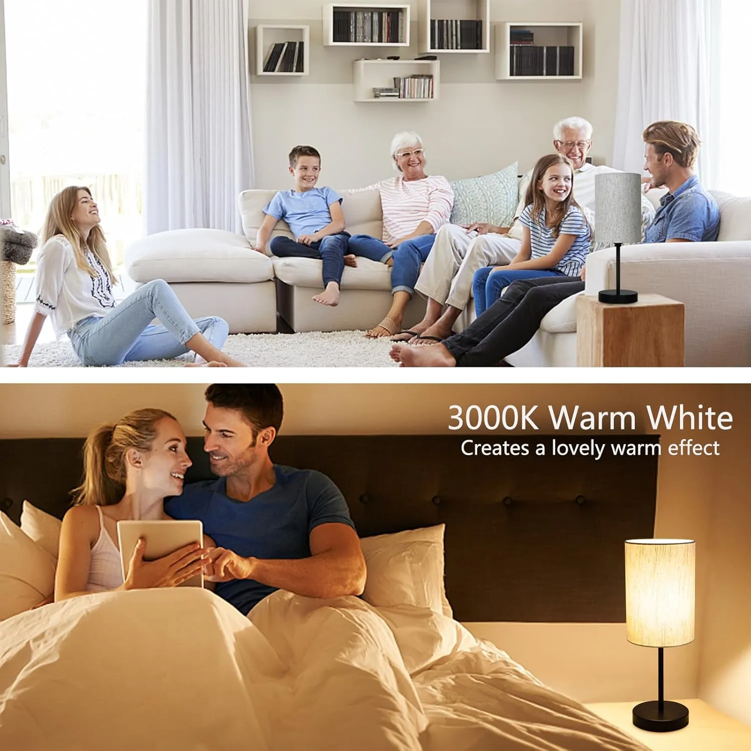 2 Pack Small Table Lamps for Bedroom, Bedside Lamps for Nightstand with Wire Switch, Minimalist Modern Desk Lamps with Linen Fabric Shade for Kids Room Living Room Office Dorm, Bulb Included