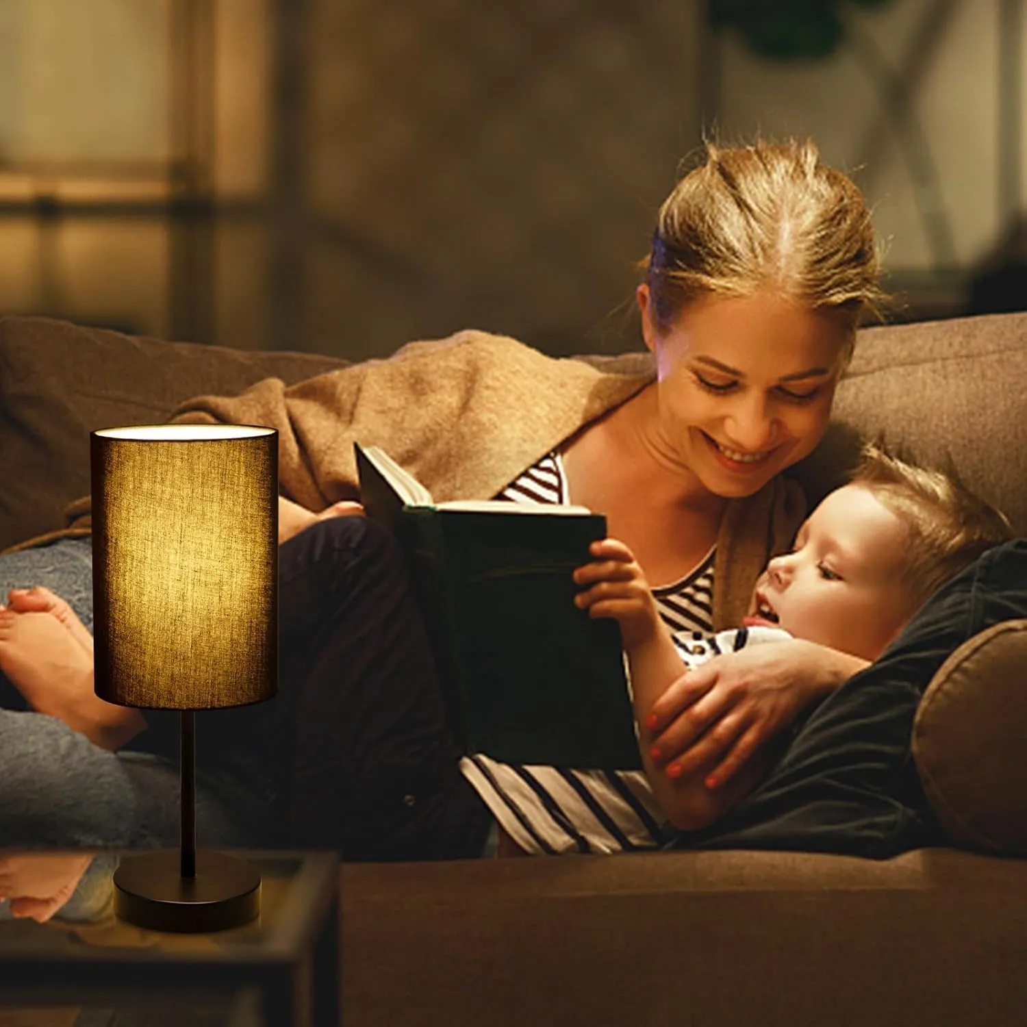 2 Pack Table Lamp for Bedroom, Bedside Lamps for Nightstand with Wire Switch, Minimalist Desk Lamps with Linen Fabric Shade for Kids Room Living Room Office Dorm, Bulb Included