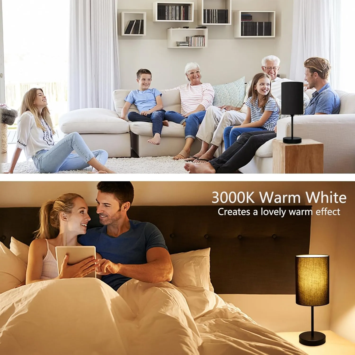 2 Pack Table Lamp for Bedroom, Bedside Lamps for Nightstand with Wire Switch, Minimalist Desk Lamps with Linen Fabric Shade for Kids Room Living Room Office Dorm, Bulb Included