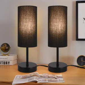 2 Pack Table Lamp for Bedroom, Bedside Lamps for Nightstand with Wire Switch, Minimalist Desk Lamps with Linen Fabric Shade for Kids Room Living Room Office Dorm, Bulb Included