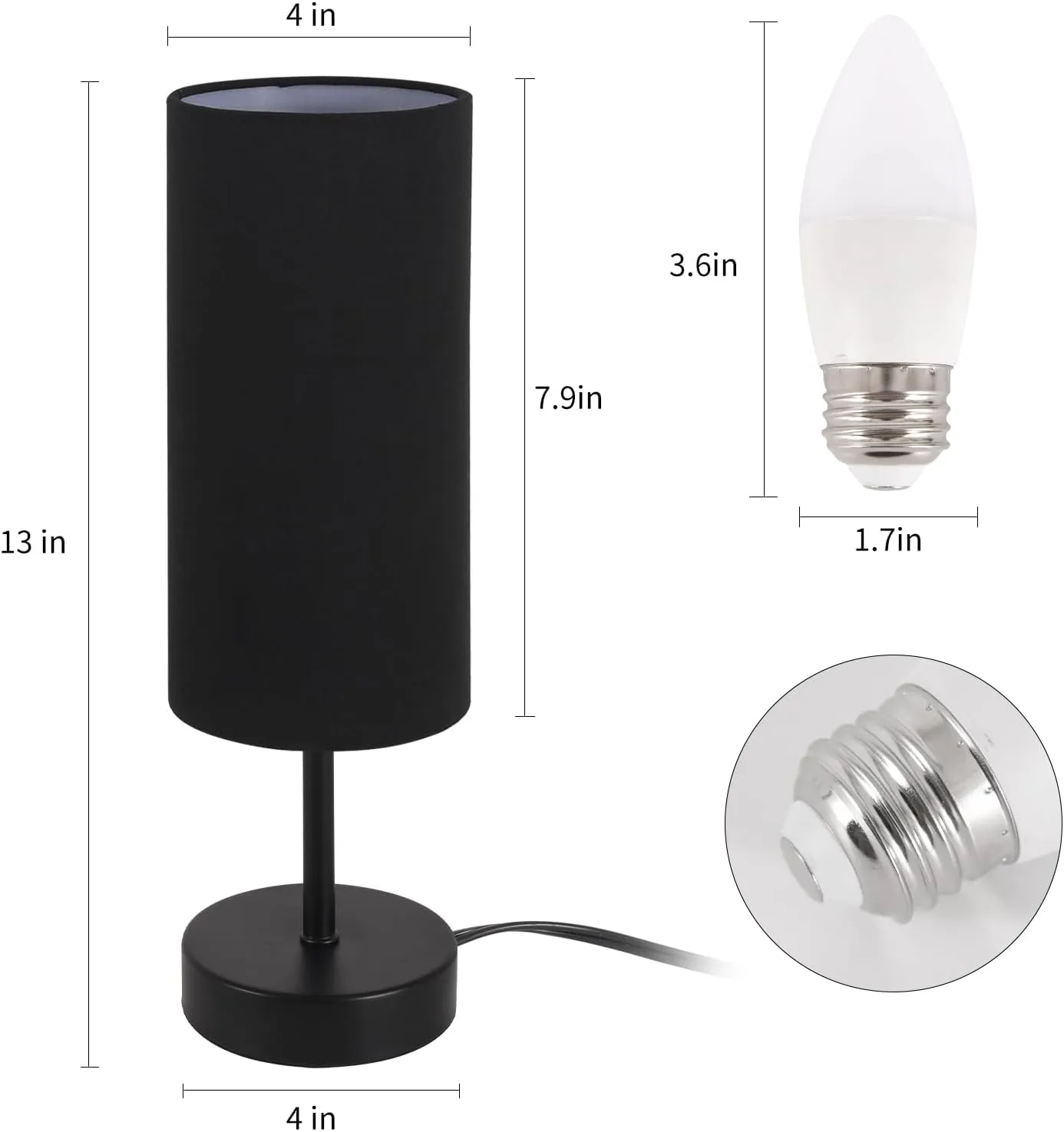 2 Pack Table Lamp for Bedroom, Bedside Lamps for Nightstand with Wire Switch, Minimalist Desk Lamps with Linen Fabric Shade for Kids Room Living Room Office Dorm, Bulb Included