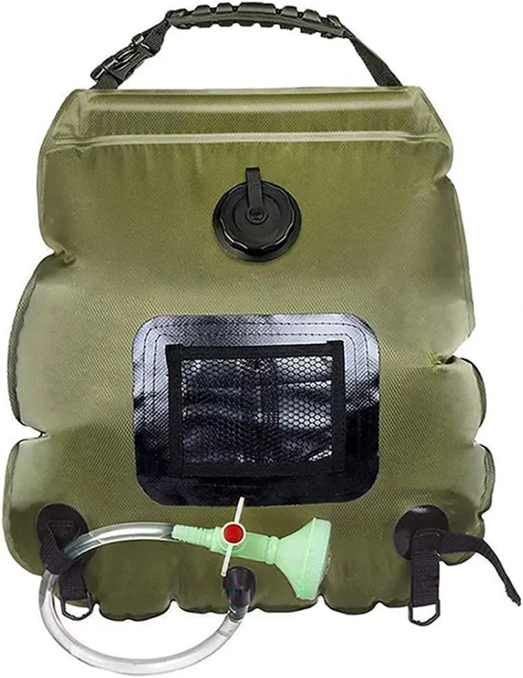 20L Camping Solar Shower Bag,Solar Heating Portable Shower Bag Camp Shower with Removable Hose for Traveling Hiking Climbing Outdoor,Green