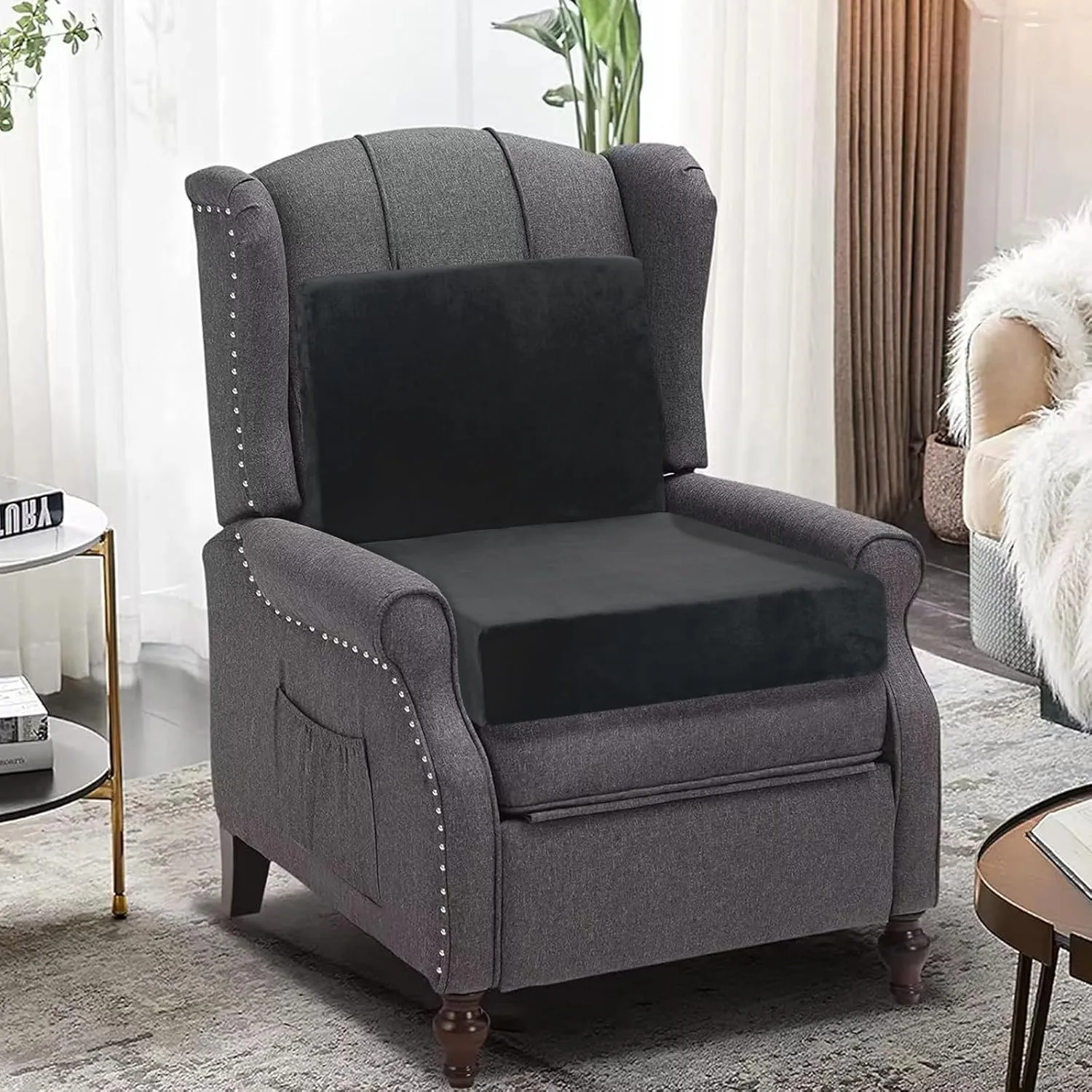 20x20x4 Inch Recliner Cushions for Elderly, Black Memory Foam Extra Large Seat Cushion, Non-Slip Recliner Cushions with Back Support Cushions, Thick and Supportive Back Lumbar Support