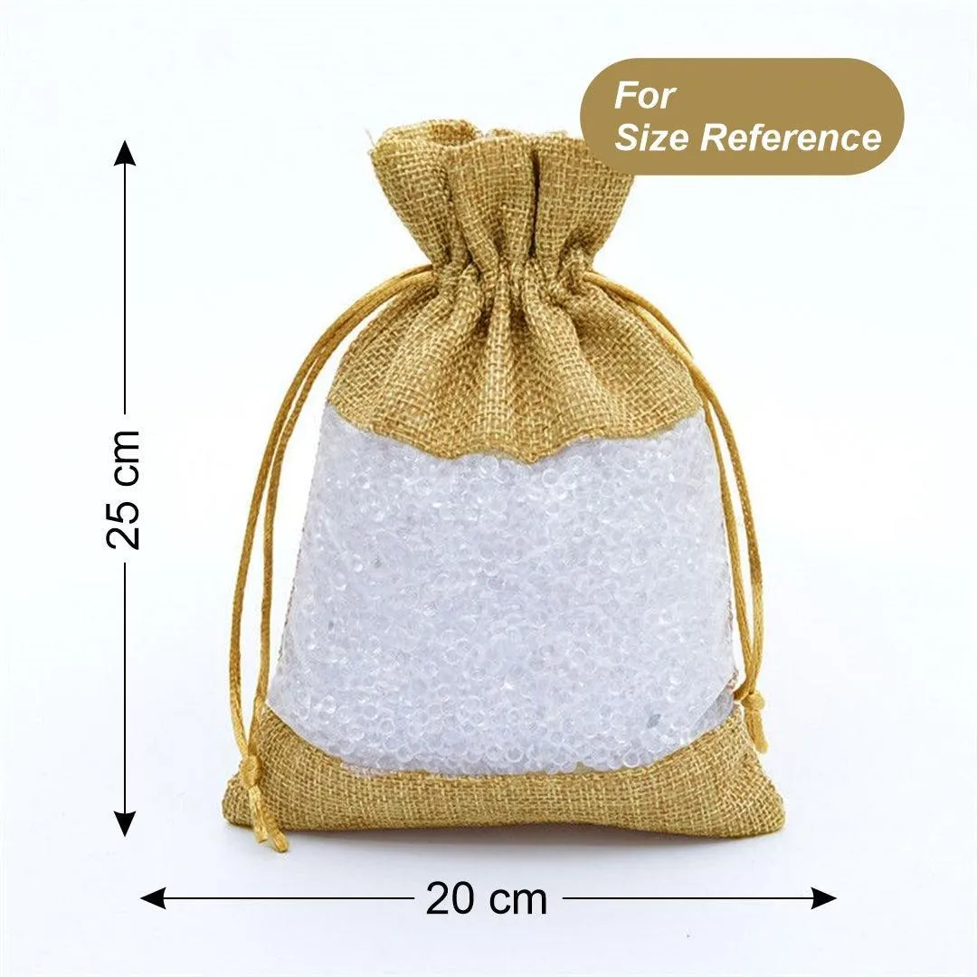 20x25 CM | Cream | Jute Potli Window Bag | Gift Return Gifts Bags| Drawstring Bags