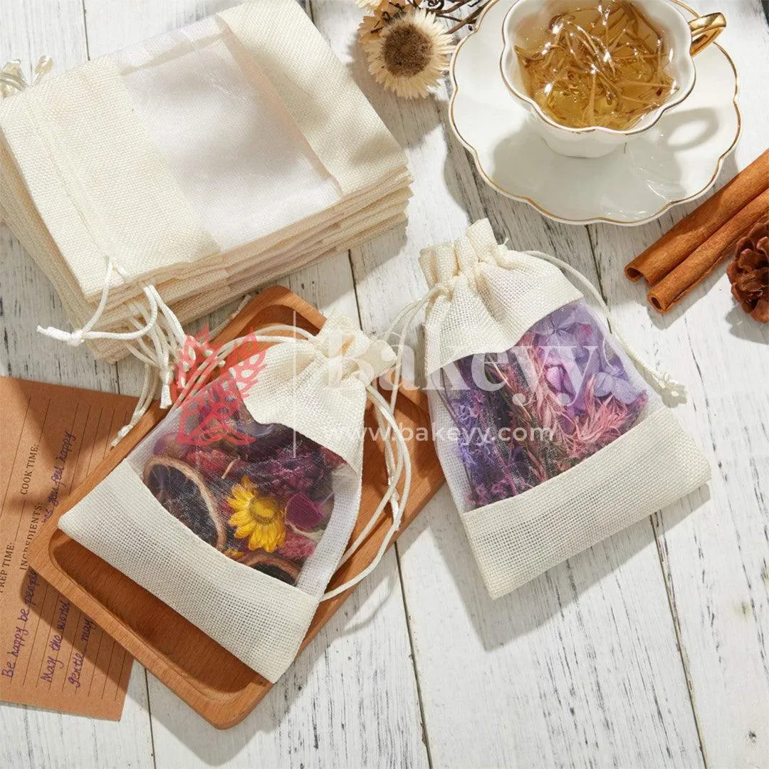 20x25 CM | Cream | Jute Potli Window Bag | Gift Return Gifts Bags| Drawstring Bags