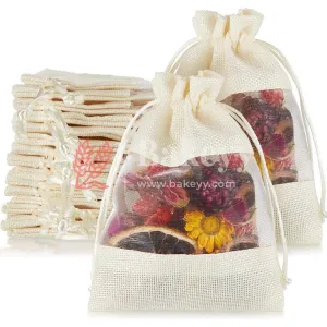 20x25 CM | Cream | Jute Potli Window Bag | Gift Return Gifts Bags| Drawstring Bags