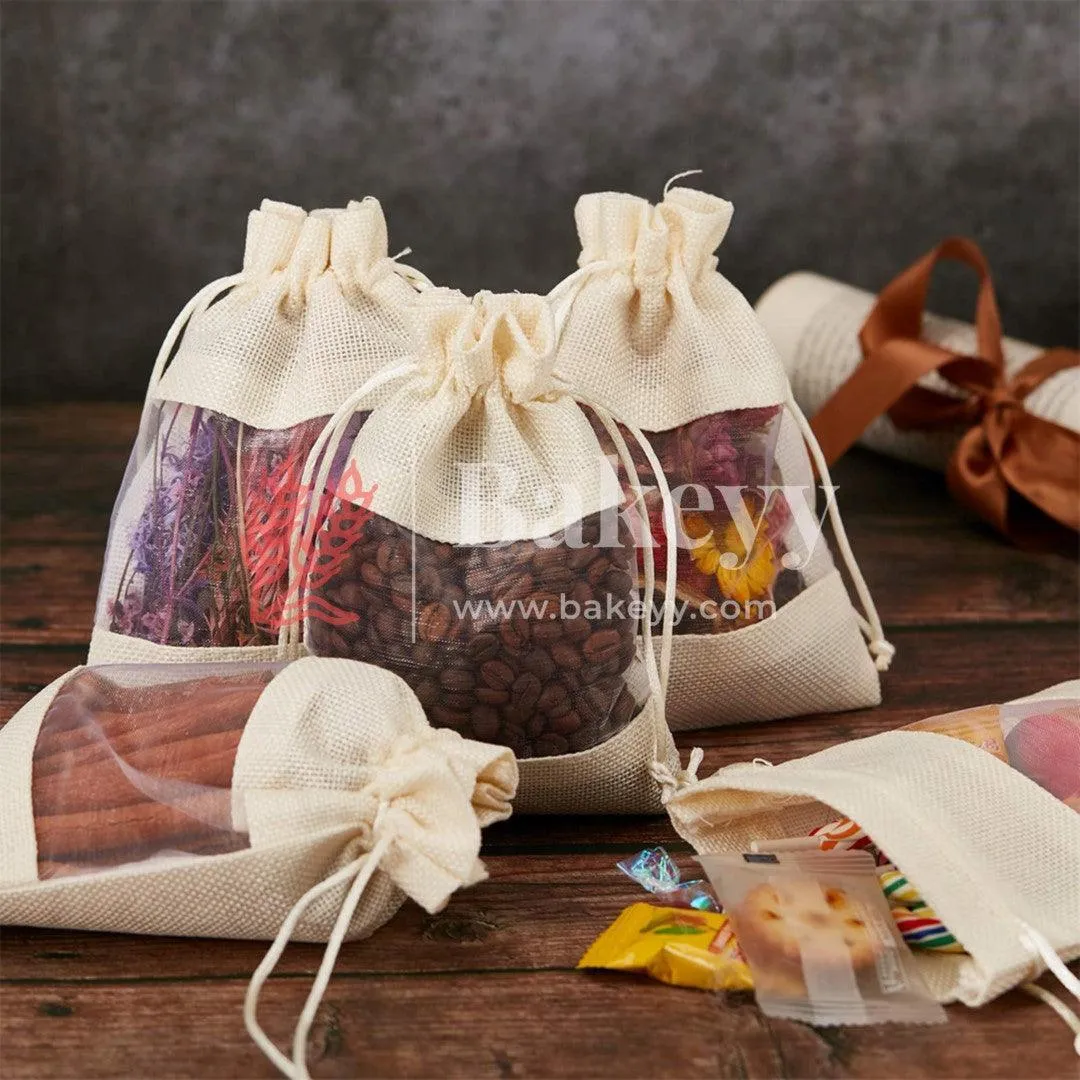 20x25 CM | Cream | Jute Potli Window Bag | Gift Return Gifts Bags| Drawstring Bags