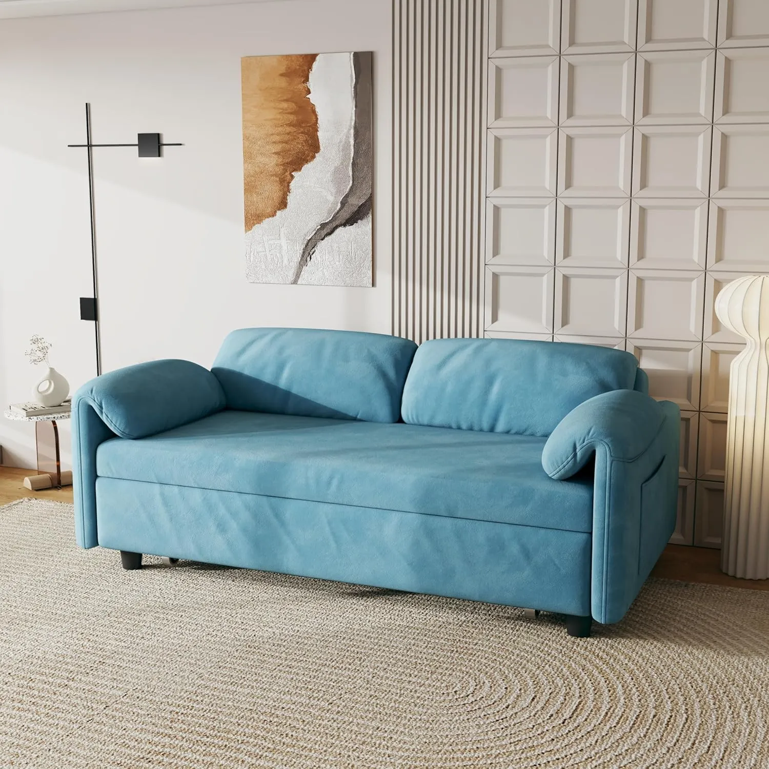 3 in 1 Convertible Sleeper Sofabed W/Pillow-top Armrests, Functional Loveseat Sofa Living Room Chaise Lounge Daybed Convertible Sofabed with Pull Out Sleeper Couch Bed ,Reclining Backrest and Pockets