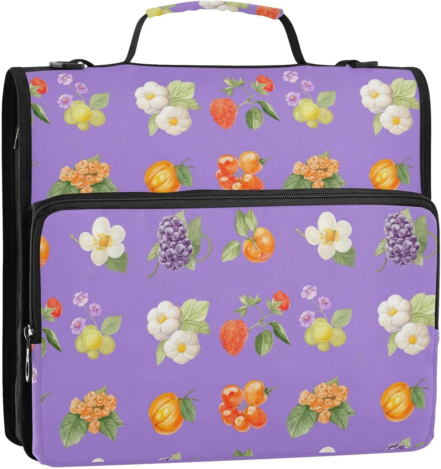 3 Rings 1.5 inch Binder with Extra Pockets with Handle and Removable Shoulder Strap Includes Zip Pocket Portable Home Travel Safe Storage Bag for School/Office Beauty Cloudberry Fruit