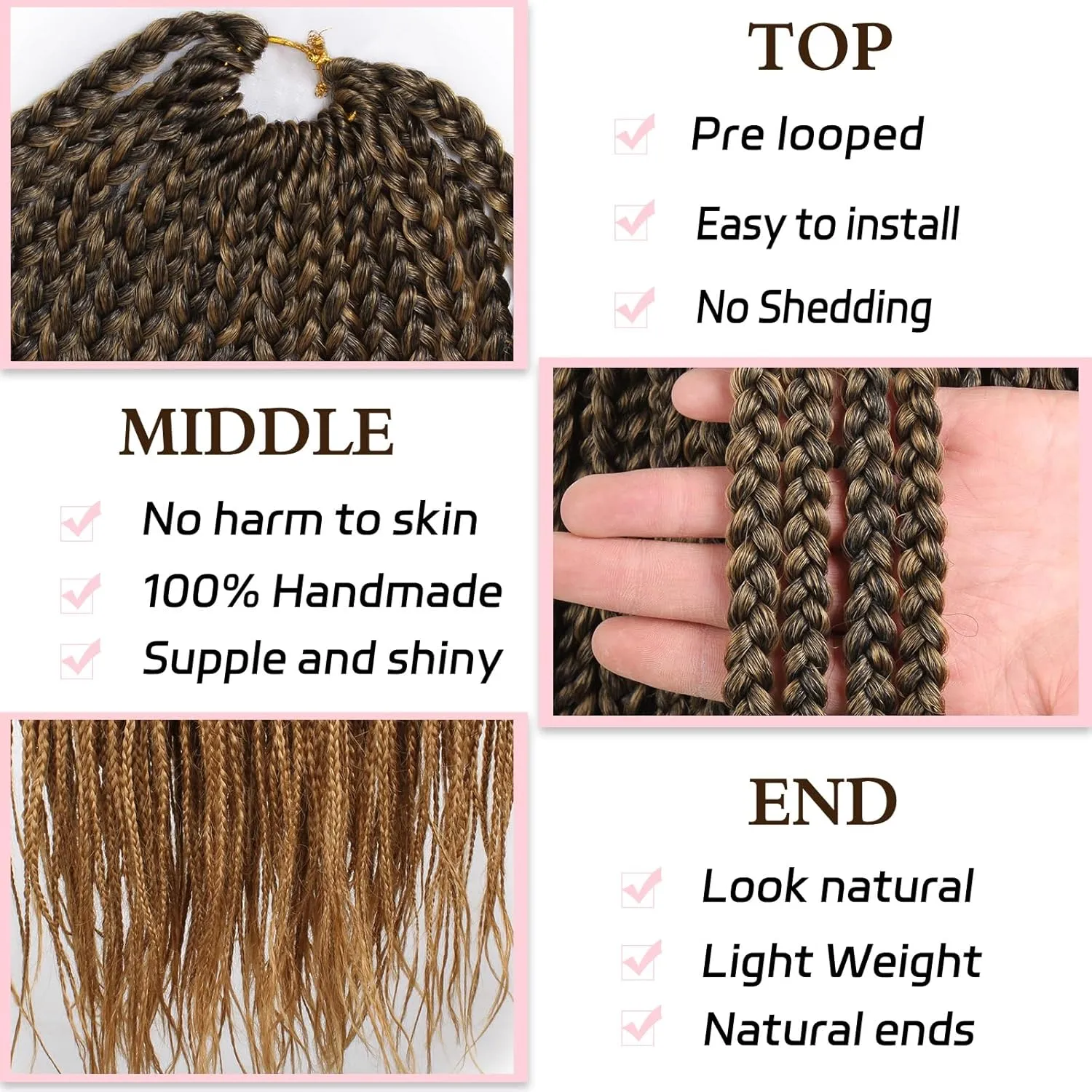 30 Inch 144 Strands Box Braids Crochet Hair Pre-looped 8 Packs Long 3X Braids Hair Extensions Synthetic Crochet Hair for Woman (18Strands/pack T27#)