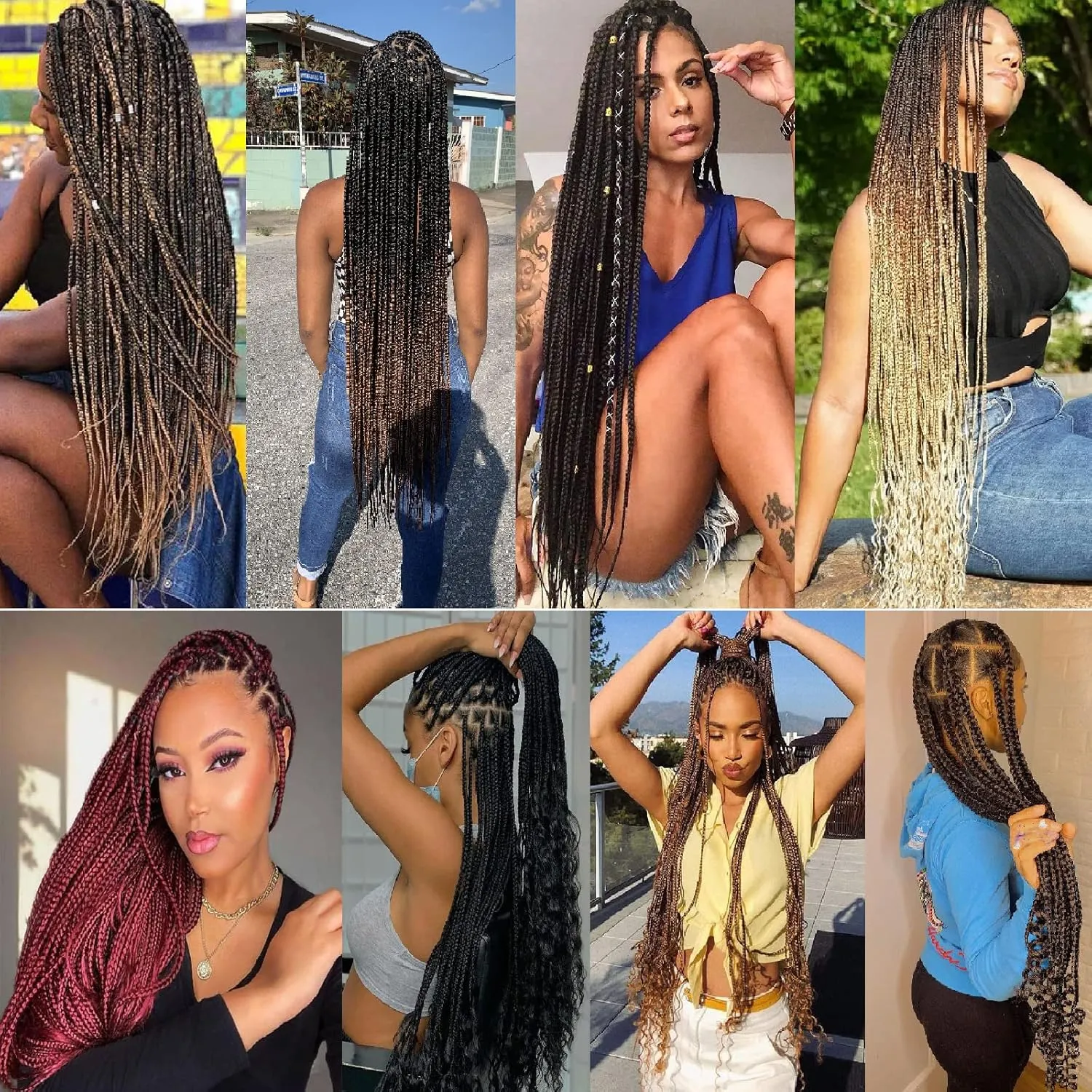 30 Inch 144 Strands Box Braids Crochet Hair Pre-looped 8 Packs Long 3X Braids Hair Extensions Synthetic Crochet Hair for Woman (18Strands/pack T27#)