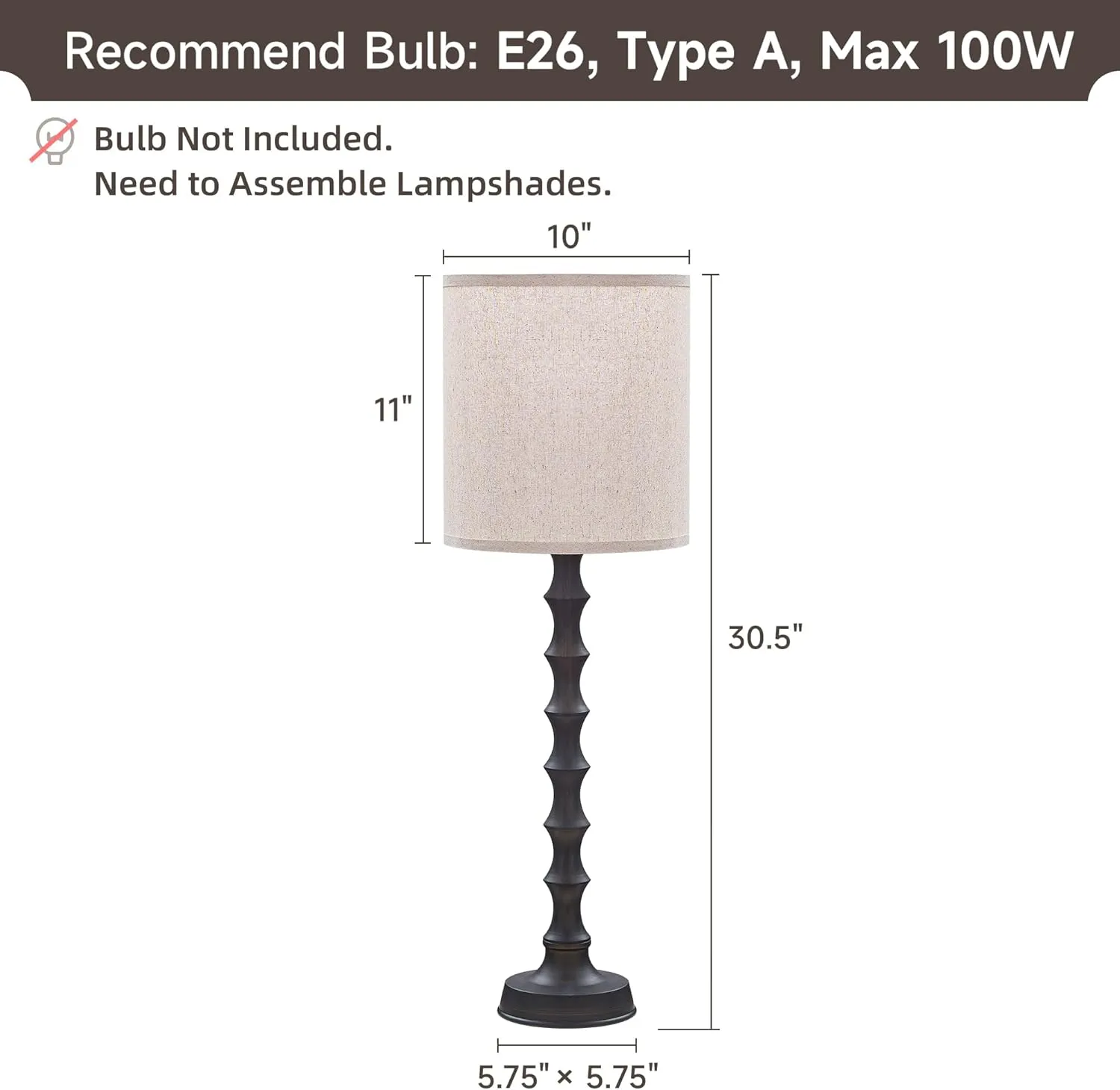 30.5" Rustic Buffet Table Lamps for Living Room Set of 2, Farmhouse Table Lamps for Buffet Set of 2, Oil Rubbed Bronze Candlestick Lamps with Linen Oatmeal Lampshade, Vintage Tall Skinny Lamps