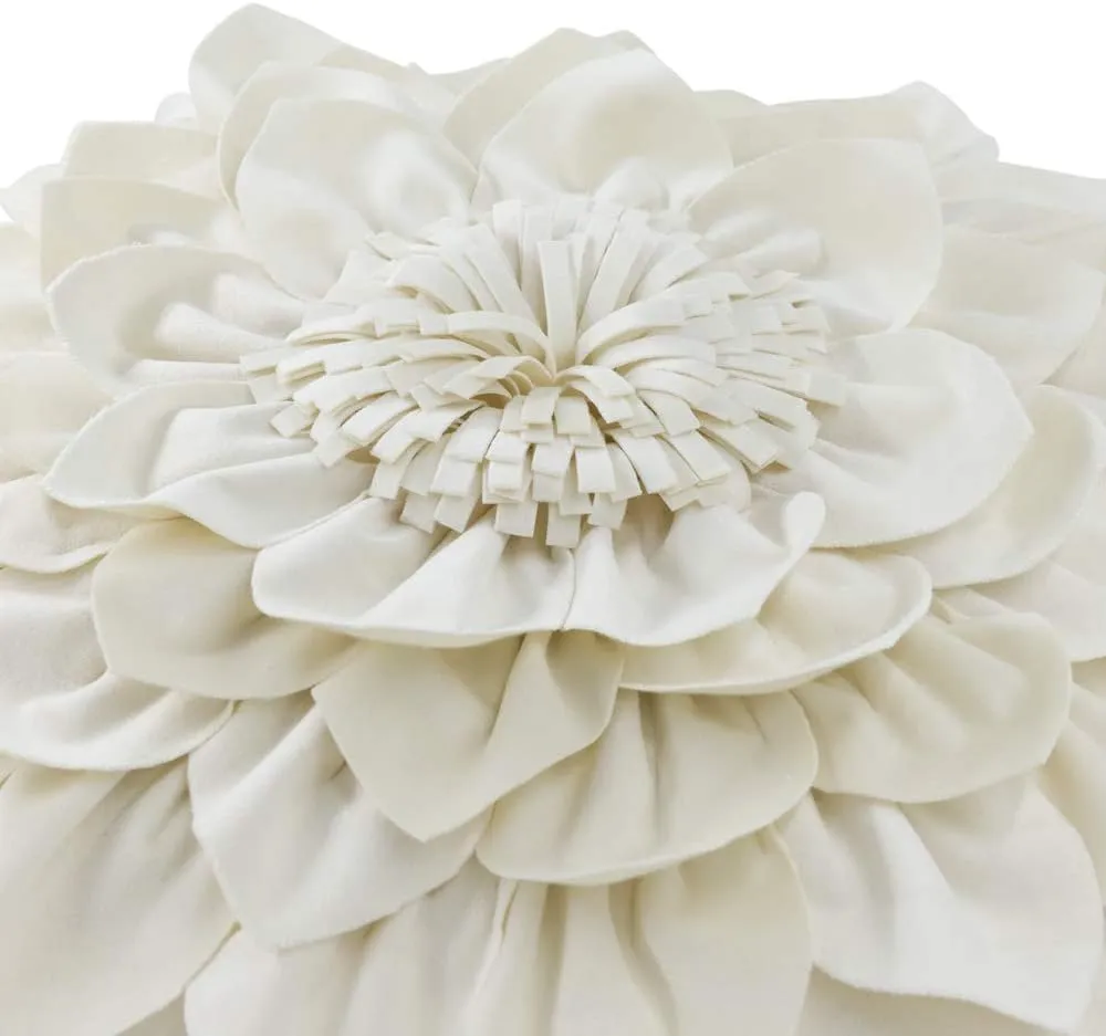3D Flower Decorative Throw Pillow Covers Floral Pillow Shams Soft Velvet Pillowcases Home Sofa Car Bed Room Decor 18 x 18 Inches Cream White