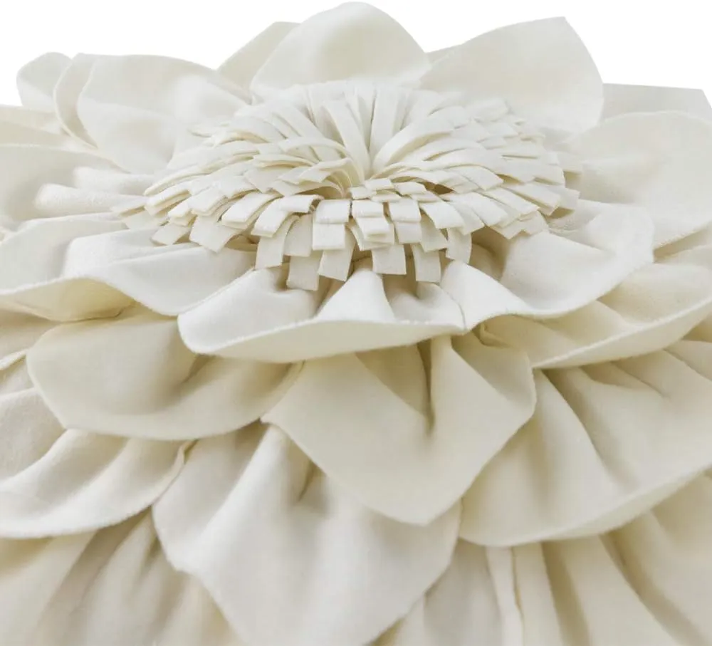 3D Flower Decorative Throw Pillow Covers Floral Pillow Shams Soft Velvet Pillowcases Home Sofa Car Bed Room Decor 18 x 18 Inches Cream White