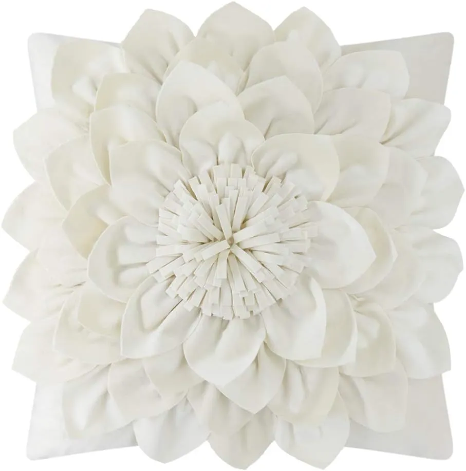 3D Flower Decorative Throw Pillow Covers Floral Pillow Shams Soft Velvet Pillowcases Home Sofa Car Bed Room Decor 18 x 18 Inches Cream White